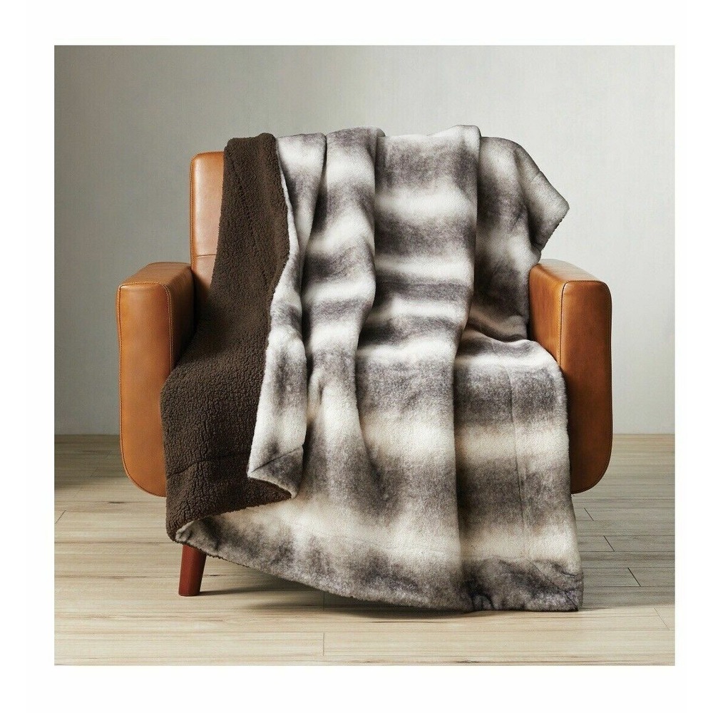 NEW Better Homes & Gardens Blanket Faux Fur & Sherpa Throw 50" x 60" Brown Wolf